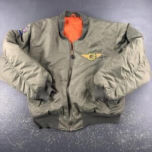 VTG MA-1 Intermediate Flying Jacket Mens 3XL Dark Green Orange Military 70's
